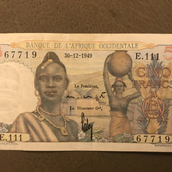 BILLET 5 Francs ( BANQUE DE L'AFRIQUE OCCIDENTALE ) 30-12-1949