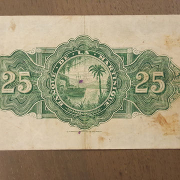 Billet de 25 francs du Martinique 1943-1945, qualitè TB.