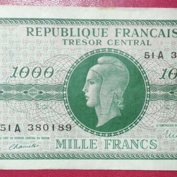 billet 1000 francs Trésor Central , Marianne 1945