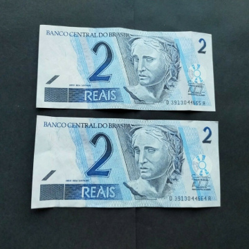 Numismatique Vente Brésil lot 2 billets de 2 reals avec numéro consécutif
