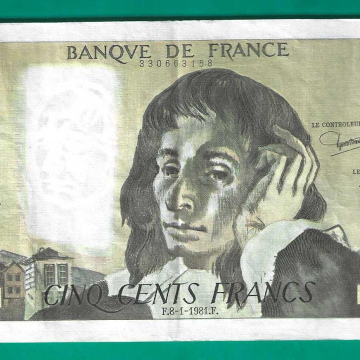 Numismatique Vente06.com Vente Billet de 500 francs PASCAL 8/1/1981