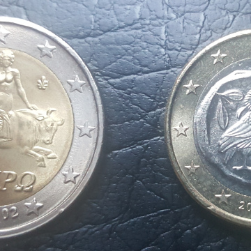 Lot de 2 pièces de 1 et 2 euros Grece 2002 