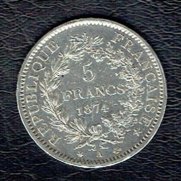 5 FRANCS Hercule 1874 Paris en argent